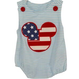 Abby & Evie Baby 3M Bubble Romper Boutique American Flag Mickey Embroidered NWOT